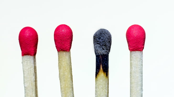 four Match sticks, Burnout, Burn  Out, Stress, CC, Creative  Commons