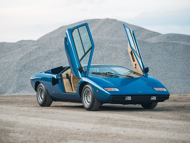 Lamborghini Countach, classic car, blue cars, mode of transportation, HD wallpaper