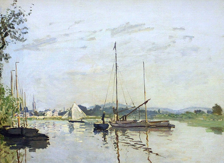landscape, river, boat, picture, sail, Claude Monet, Argenteuil, HD wallpaper