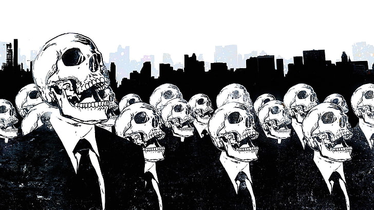 1920x1080 px Alex Cherry artwork monochrome skull skyline Suits Space Planets HD Art