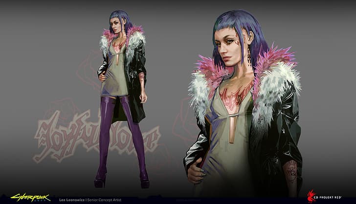 Lea Leonowicz, fan art, simple background, dress, purple hair, HD wallpaper