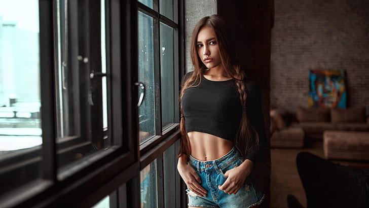 Girl, Photo, Look, Shorts, Model, Window, Hair, Picture, Braids