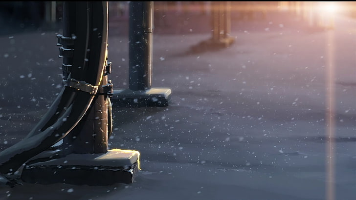 Makoto Shinkai, anime, 5 Centimeters Per Second, snow, focus on foreground, HD wallpaper