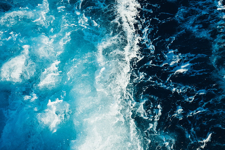 sea waves wallpaper, foam, surf, water, blue, nature, splashing, HD wallpaper