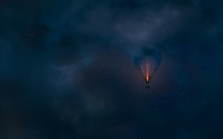 black hot air balloon, sky, artwork, anime, hot air balloons, HD wallpaper