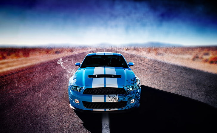 Hd Wallpaper Ford Mustang Shelby Gt500 Blue And White Ford Mustang Gt Aero Wallpaper Flare