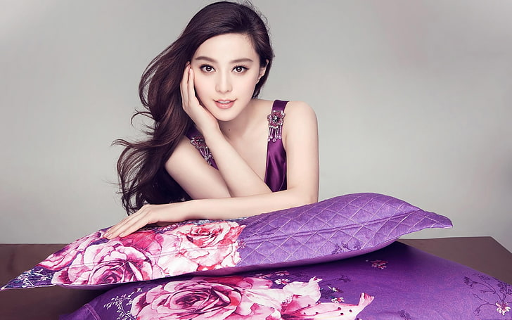 Fan Bingbing, women, face, pillow, model, Asian, young adult, HD wallpaper
