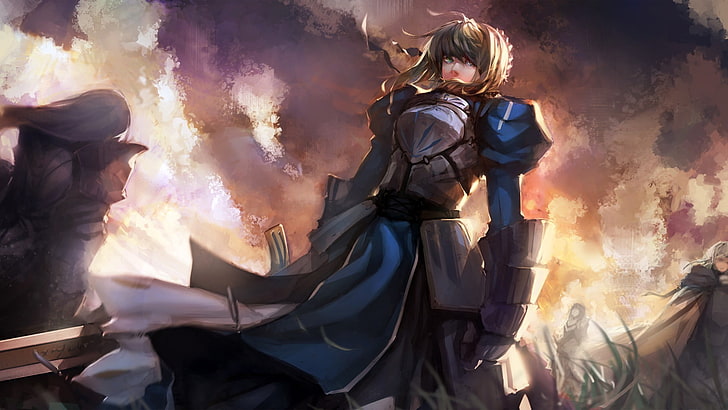 Pendragon Saber digital wallpaper, anime, sword, Excalibur, warrior