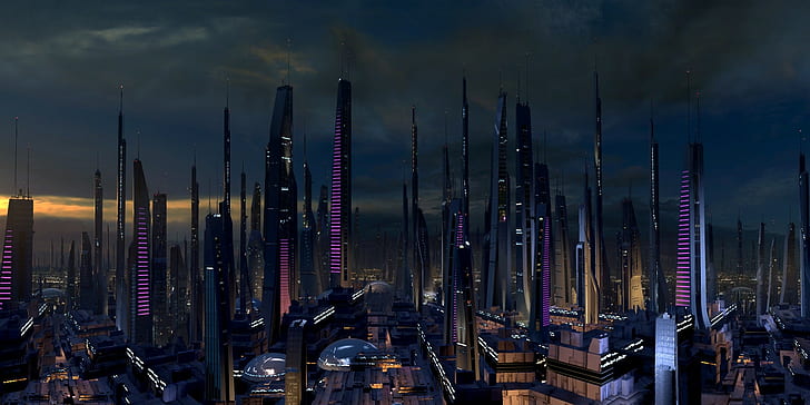 City, Ilos, Mass Effect 2, city lights, HD wallpaper