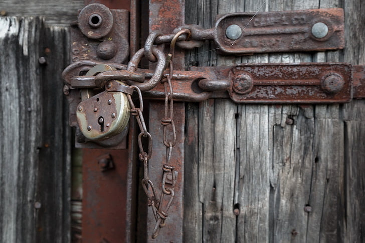 padlock, metal, rust, door, entrance, safety, security, protection, HD wallpaper