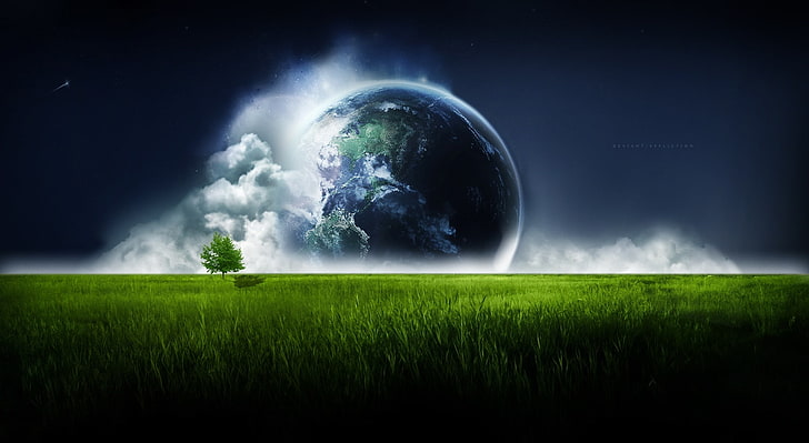 Planet, blue and green earth digital wallpaper, Aero, Creative, HD wallpaper