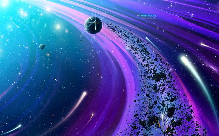 planet illustration, space, universe, 3D, nature, night, purple