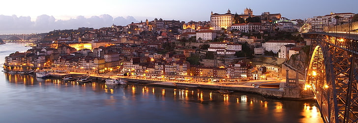 Porto, invicta, night, lights, Ribeira, landscape, architecture, HD wallpaper