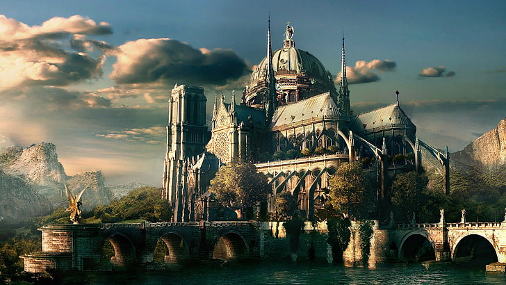 fantasy, castle, architecture, tower, europe, building, church, HD wallpaper