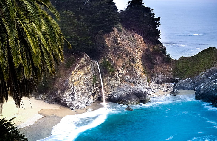 beach, california, coast, island, landscape, mcway falls, nature, HD wallpaper
