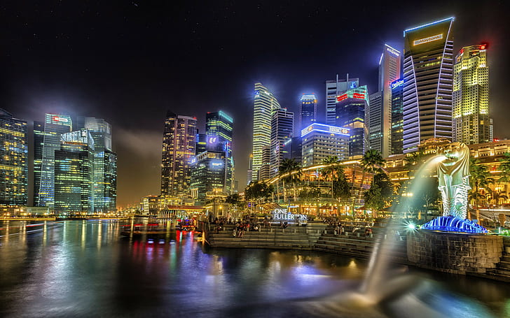 singapore, artificial trees backgrounds, lighting, decoration, HD wallpaper