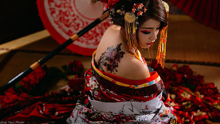 Women, Geisha, Parasol, Woman, HD wallpaper