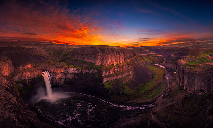 Waterfalls, Palouse Falls, Canyon, Earth, Landscape, Rock, Sunset, HD wallpaper