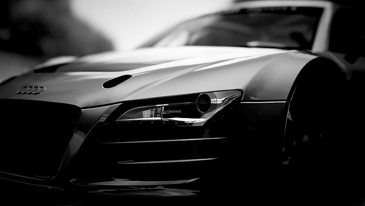 black Audi car, monochrome, land Vehicle, transportation, sports Car, HD wallpaper
