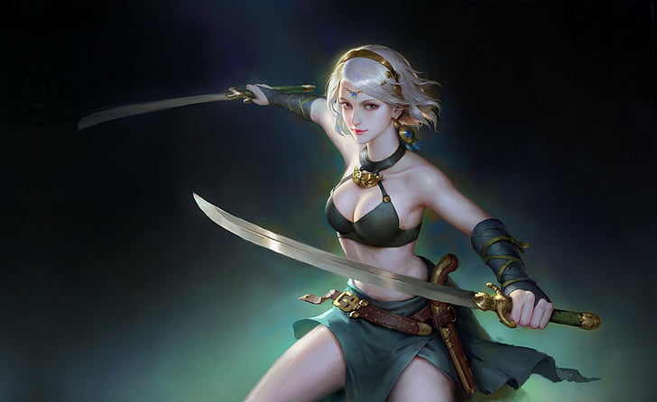 Fantasy, Women Warrior, Girl, Sword, White Hair, Woman Warrior, HD wallpaper