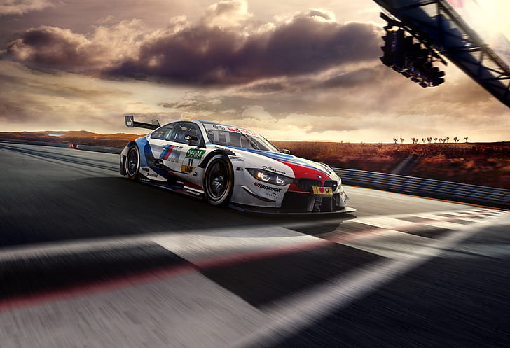 car, race cars, sky, clouds, landscape, BMW, front angle view, HD wallpaper