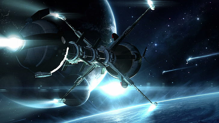 Sci Fi Spacecraft Spaceship Planets Stars Art Image Download, HD wallpaper