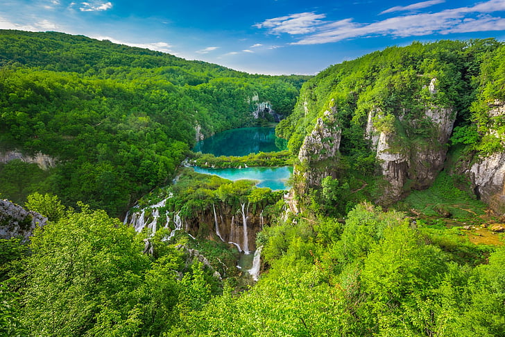 Waterfalls, Croatia, Earth, Forest, Green, Mountain, Plitivice Lake, HD wallpaper