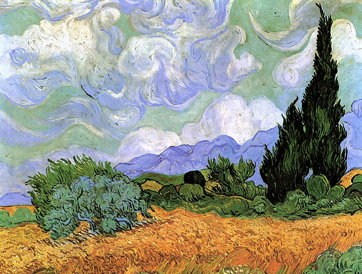 Vincent van Gogh, Wheat Field, with Cypresses, HD wallpaper