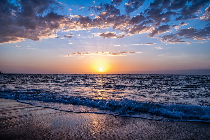body of water, sea, nature, Sun, clouds, sky, sunset, horizon over water