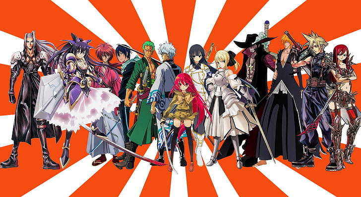Kenshin, Rororonoa Zoro, and Ichigo, Shana, Cloud Strife, Sephiroth, HD wallpaper