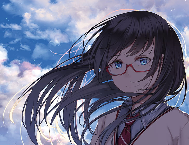 HD wallpaper: Anime, Original, Black Hair, Blue Eyes, Girl, Glasses |  Wallpaper Flare