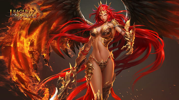 League-Of-Angel-Mikaela-girl-red hair-fantasy-angel-warrior-game loa HD Wallpaper-1920×1080, HD wallpaper