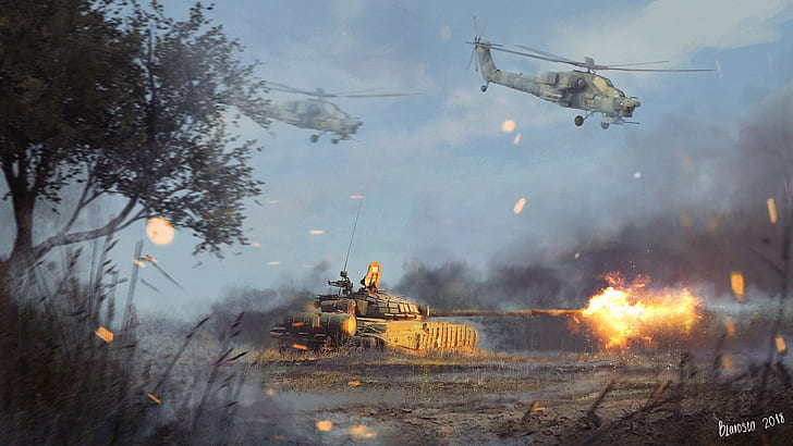Tanks, T-72, Attack Helicopter, Mil Mi-28