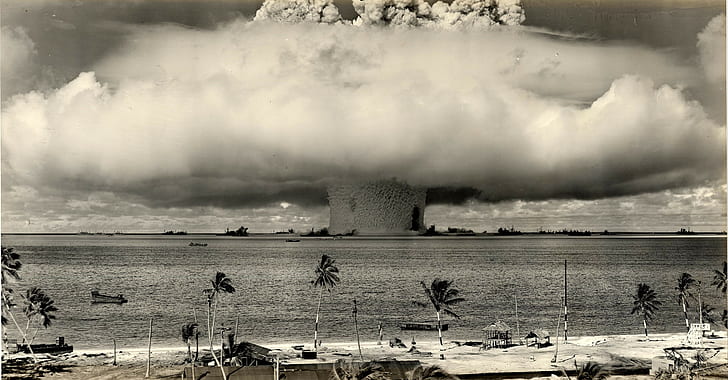 Nuclear, Hawaii, Monochrome, Mushroom Cloud