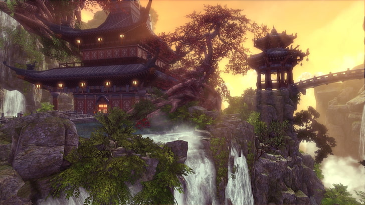 pagoda game wallpaper, PC gaming, Blade & Soul, tree, architecture