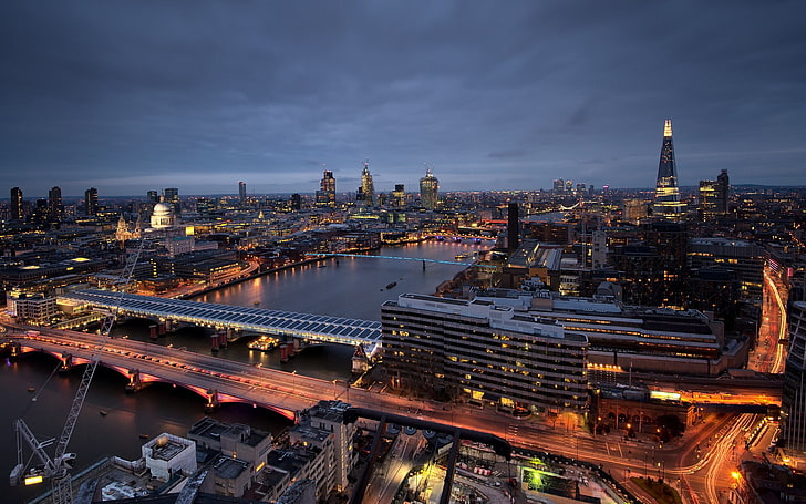 London, England, river, bridge, night, city, cityscape, motion blur, HD wallpaper