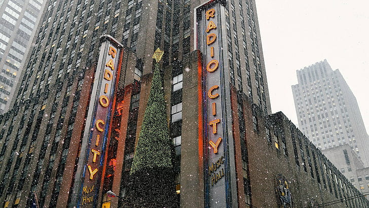 building, snow, 30 Rockefeller Plaza, New York City, Christmas