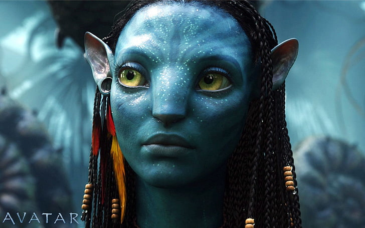 Zoe Saldana As Neytiri in Avatar, portrait, one person, looking at camera