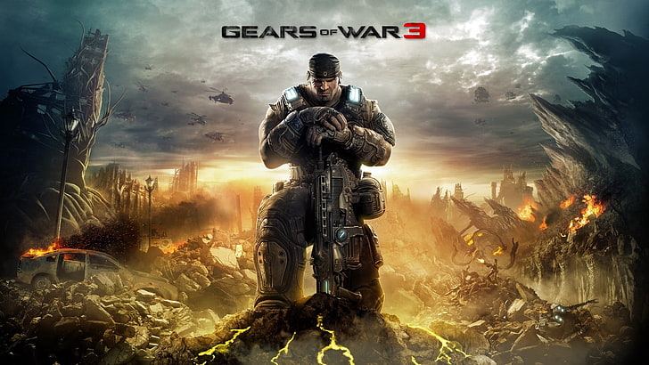 Gears of War 3 digital wallpaper, Marcus Fenix, one person, armed forces