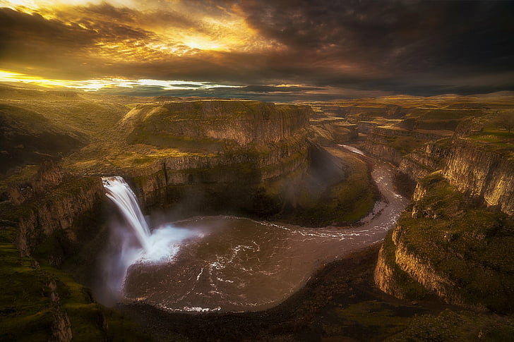 Waterfalls, Palouse Falls, Canyon, Earth, Landscape, Sunset, HD wallpaper