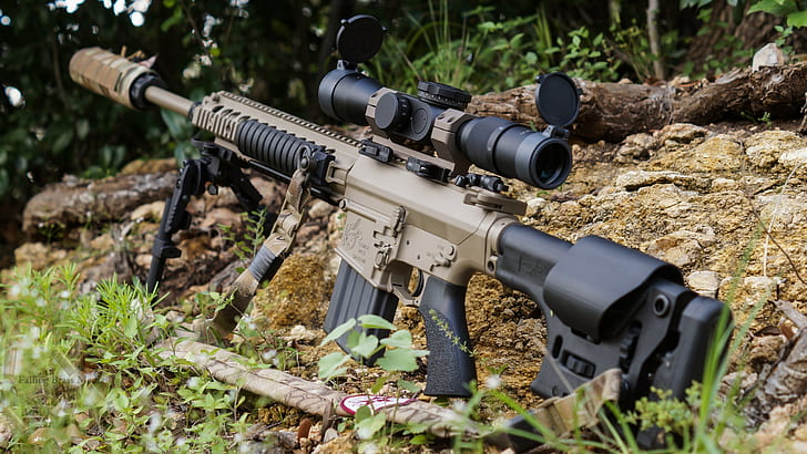 AR-10, sniper rifle, scopes, rifles, suppressors, M110 SASS, HD wallpaper