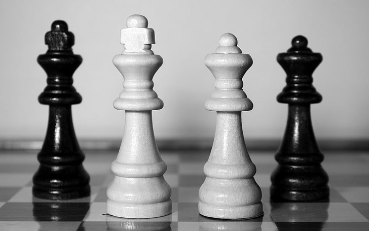 Chess Theme HD widescreen wallpaper 10, two black-and-white chess pieces, HD wallpaper