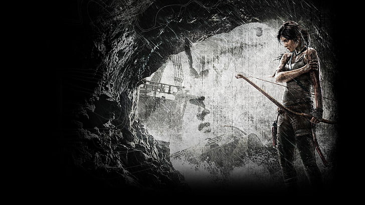 woman holding bow arrow illustration, Tomb Raider, Lara Croft