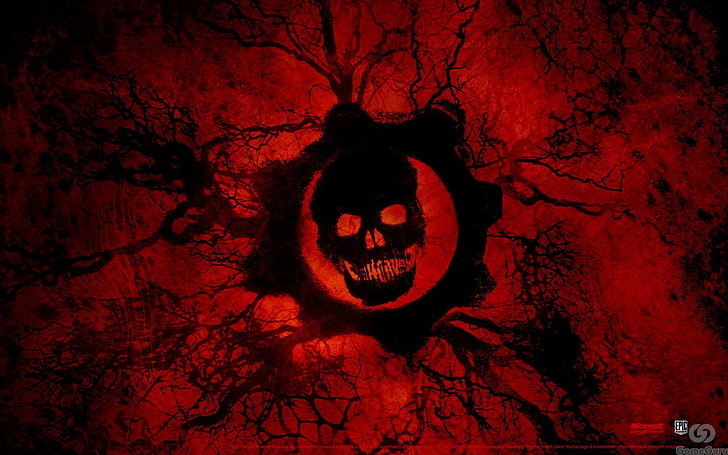 black and red Gears of War wallpaper, video games, skull, halloween, HD wallpaper