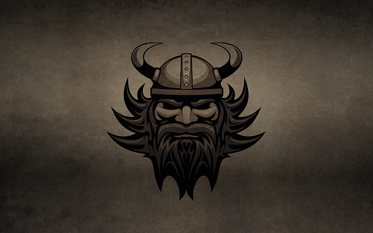 viking logo, the dark background, head, horns, helmet, beard, HD wallpaper