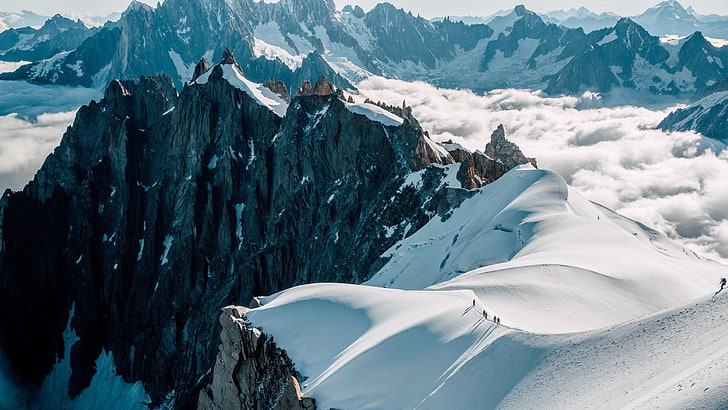 aiguille du midi, mountain range, ridge, photography, snow, HD wallpaper