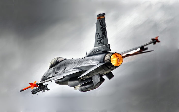gray jet plane, General Dynamics F-16 Fighting Falcon, aircraft, HD wallpaper