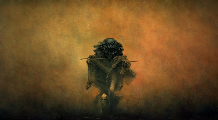 Zdzislaw Beksinski Burden, black alien digital wallpaper, Artistic