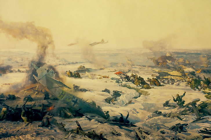 World War 2 painting, panorama, Museum, fragment, the hero-city of Volgograd, HD wallpaper