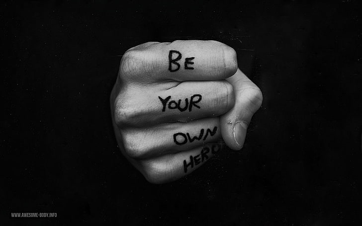 be your own hero fist tattoo, motivational, fists, quote, text, HD wallpaper